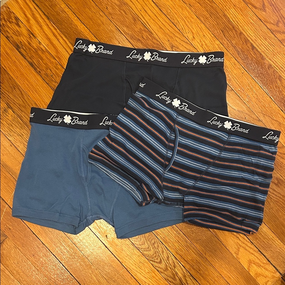 Lucky Brand Men's Boxer Briefs - Navy, Teal, and Multicolor Stripes